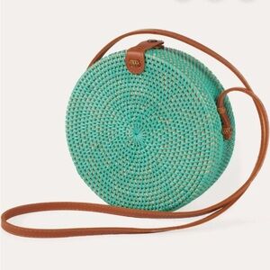 Unk Women's Aqua Rattan Circle Shoulder Bag Small Casual